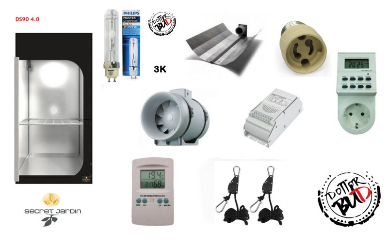 Kit growbox completo Secret Jardin 90x90x178cm con lampada CMH LEC 315W 4K per coltivazione indoor