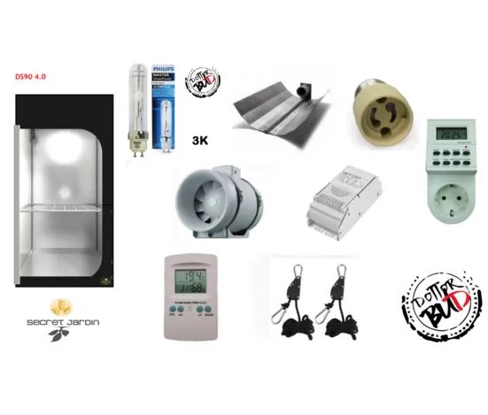 Kit Growbox 90x90x178cm Secret Jardin con Lampada CMH LEC 315W 4K, AGGIUNTE OPZIONALI: KIT SENZA AGGIUNTE