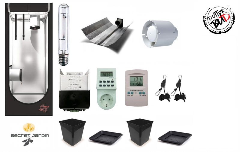 Kit grow box completo 60x60x160cm con lampada HPS 150W Agro e rivestimento Mylar alta riflessione