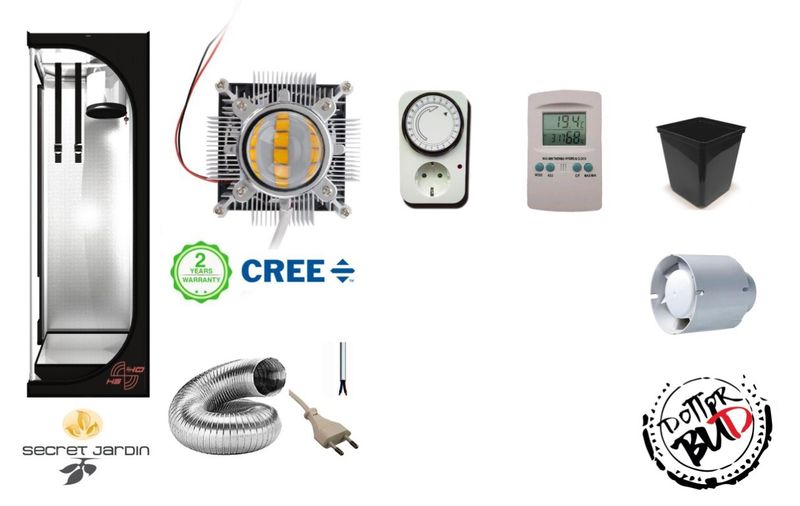 Kit growbox completo PHYTOLITE 40x40x120cm con LED COB Cree 120W per coltivazione indoor