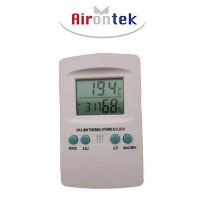 Termoigrometro Digitale Airontek Min Max con Orologio per Grow Box Termoigrometro Digitale Airontek Min Max con Orologio per Grow Box