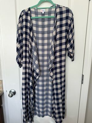 Lularoe Buffalo Plaid Shirley Kimono Navy/White — Small