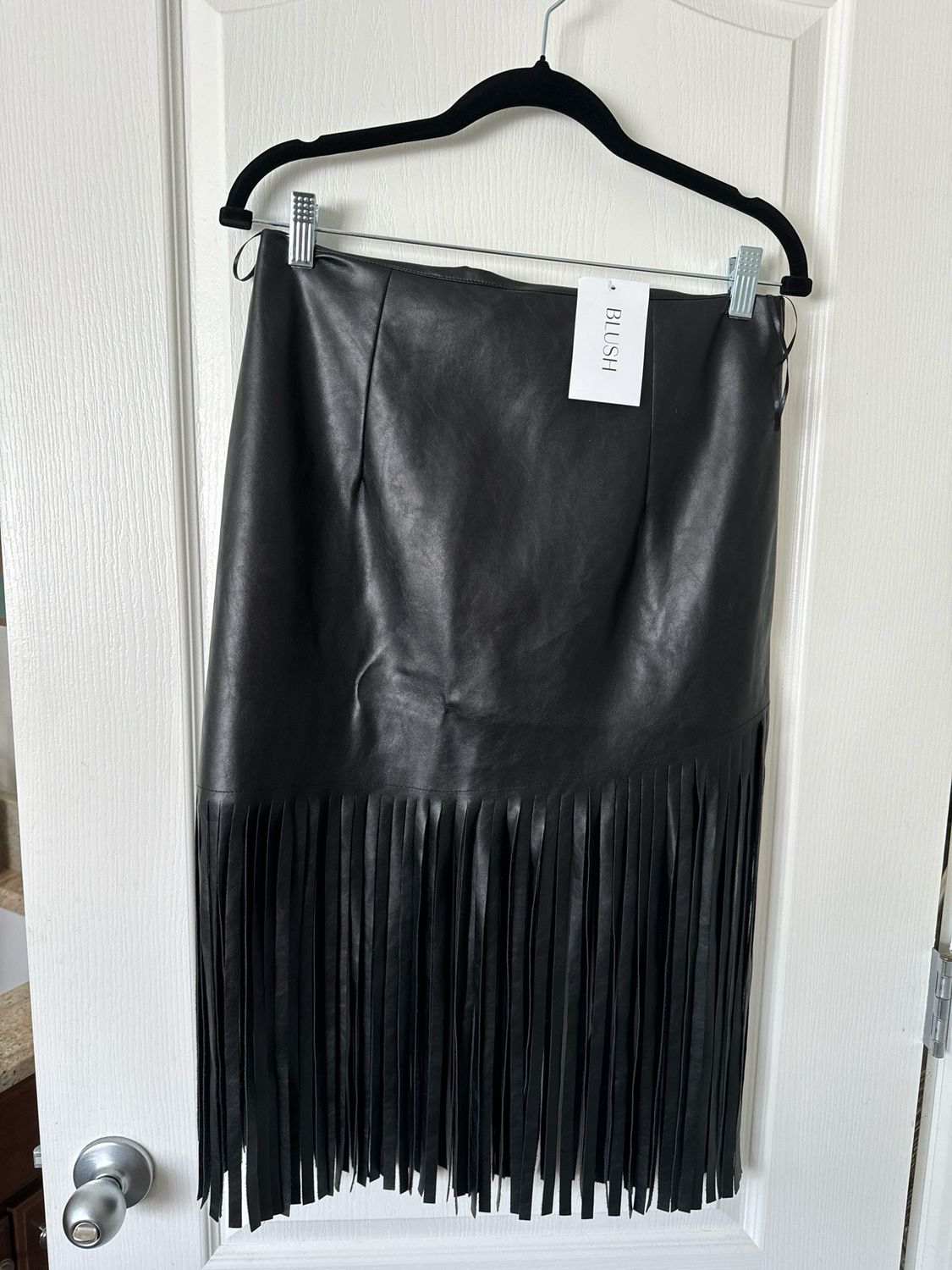 Pink Blush Pleather Frayed Skirt NWT — Large