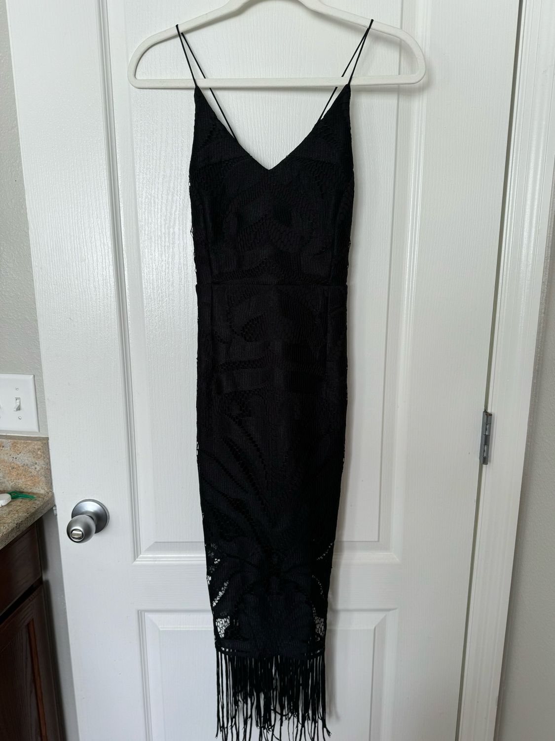 Lady Black Tie Crocheted Fringe Dress — Medium
