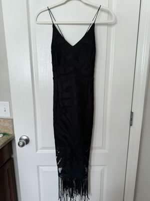 Lady Black Tie Crocheted Fringe Dress — Medium