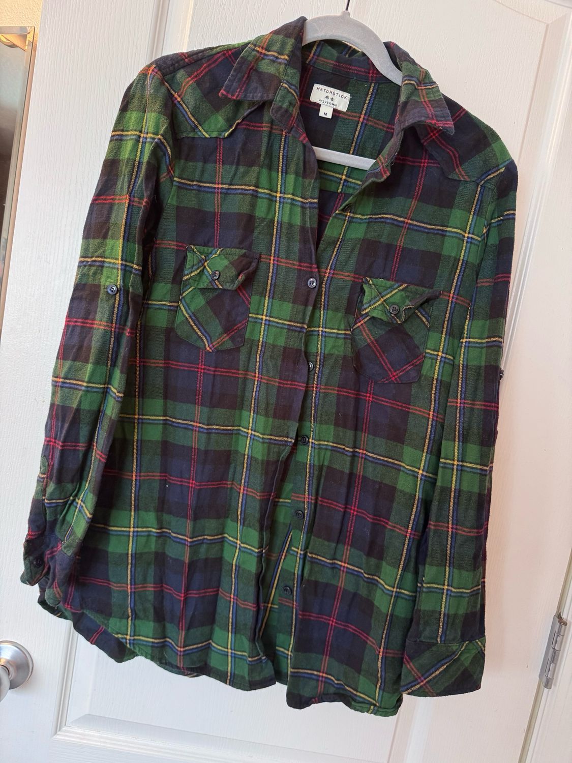 Size medium, green, red yellow blue plaid