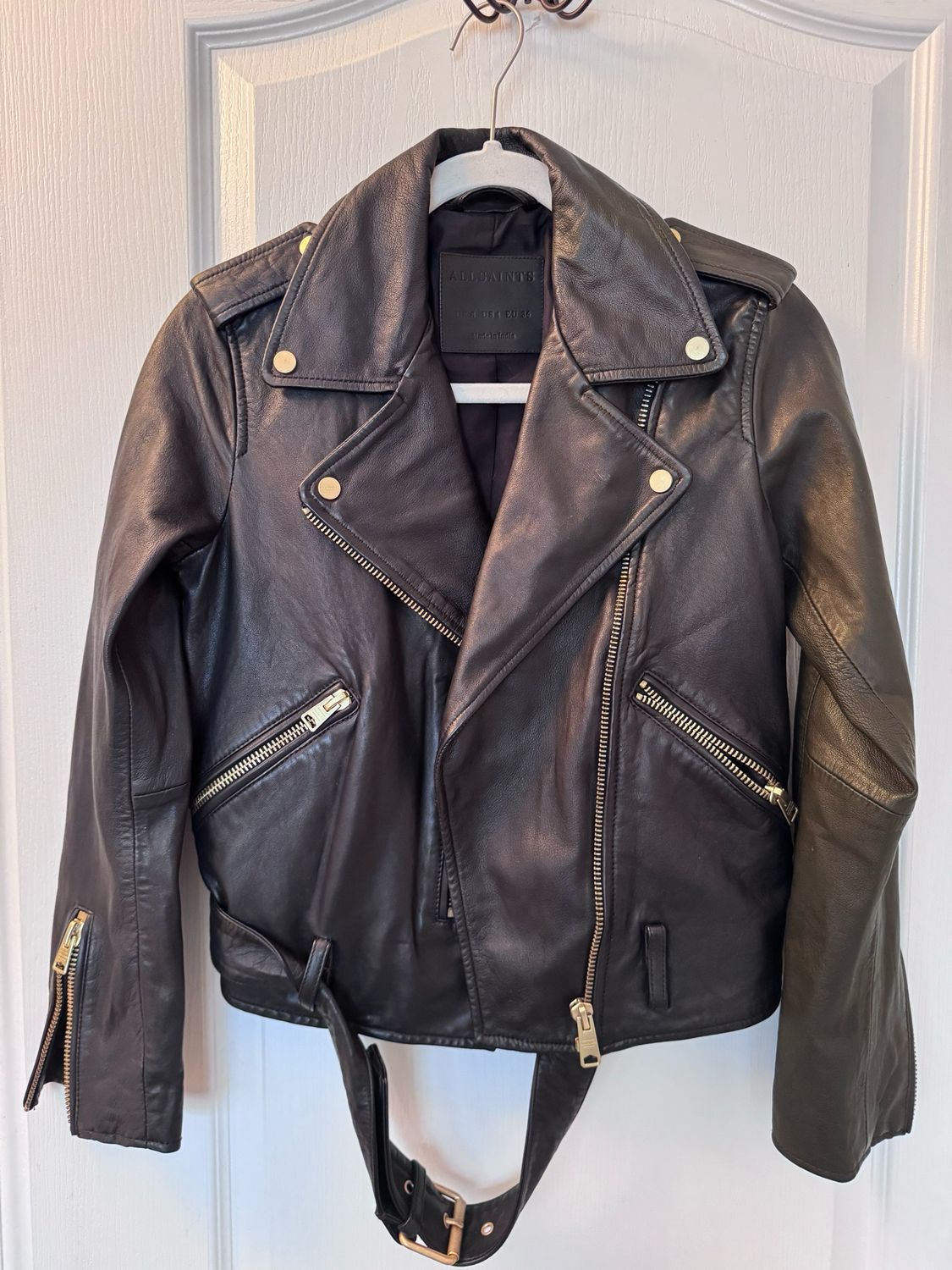 ALL SAINTS leather Morgan Biker Jacket NWOT Size 4 — Gold Hardware