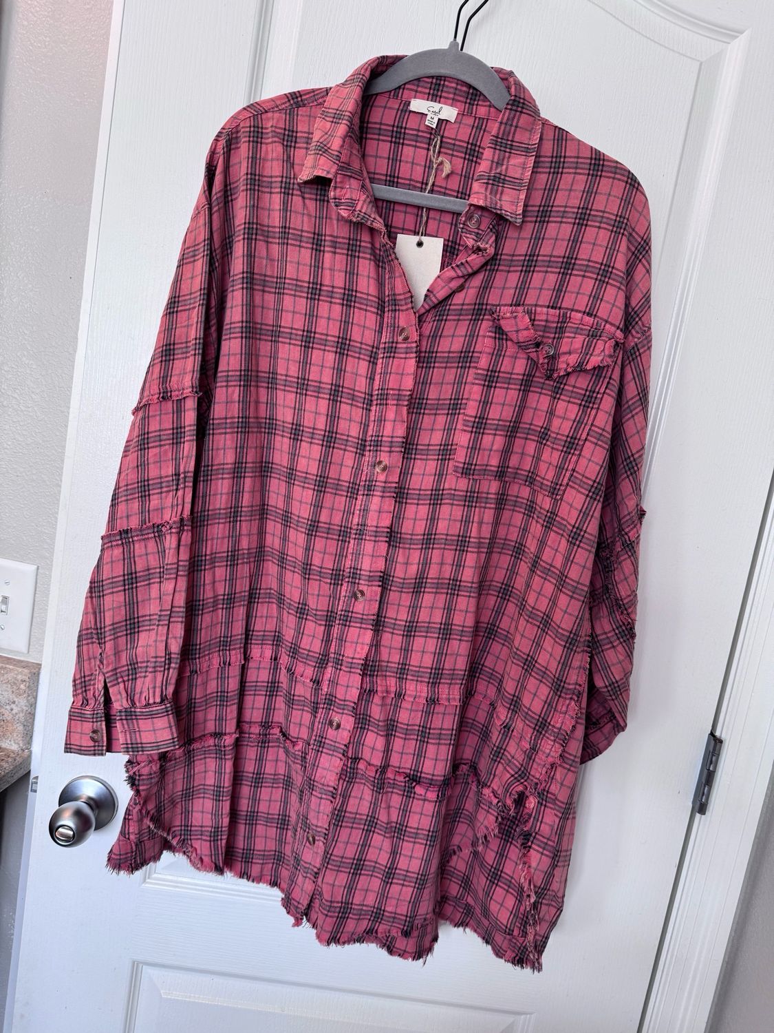 Flowy Plaid, Collared Shirt, — MEDIUM NWT $30