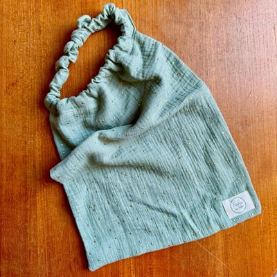 Serviette de cantine a élastique vert olive et or