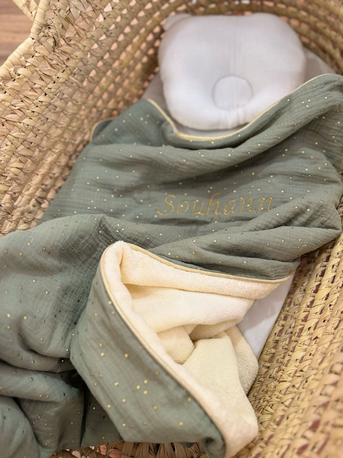 Couverture polaire &amp; gaze de coton KAKI OR