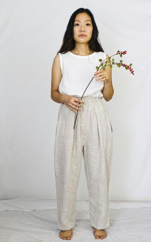 Linen High Waist Pants in Oatmeal