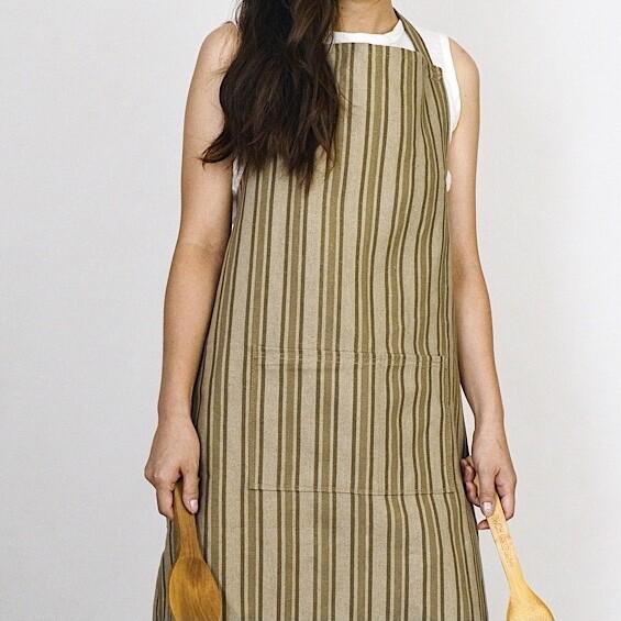 Striped Linen Apron in Toasty Taupes and Browns
