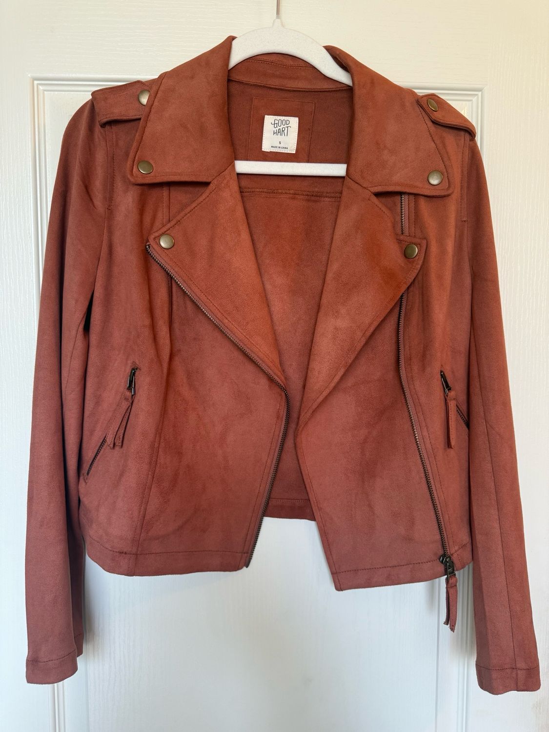 Good Hart Suede Moto Jacket- Brown/Red