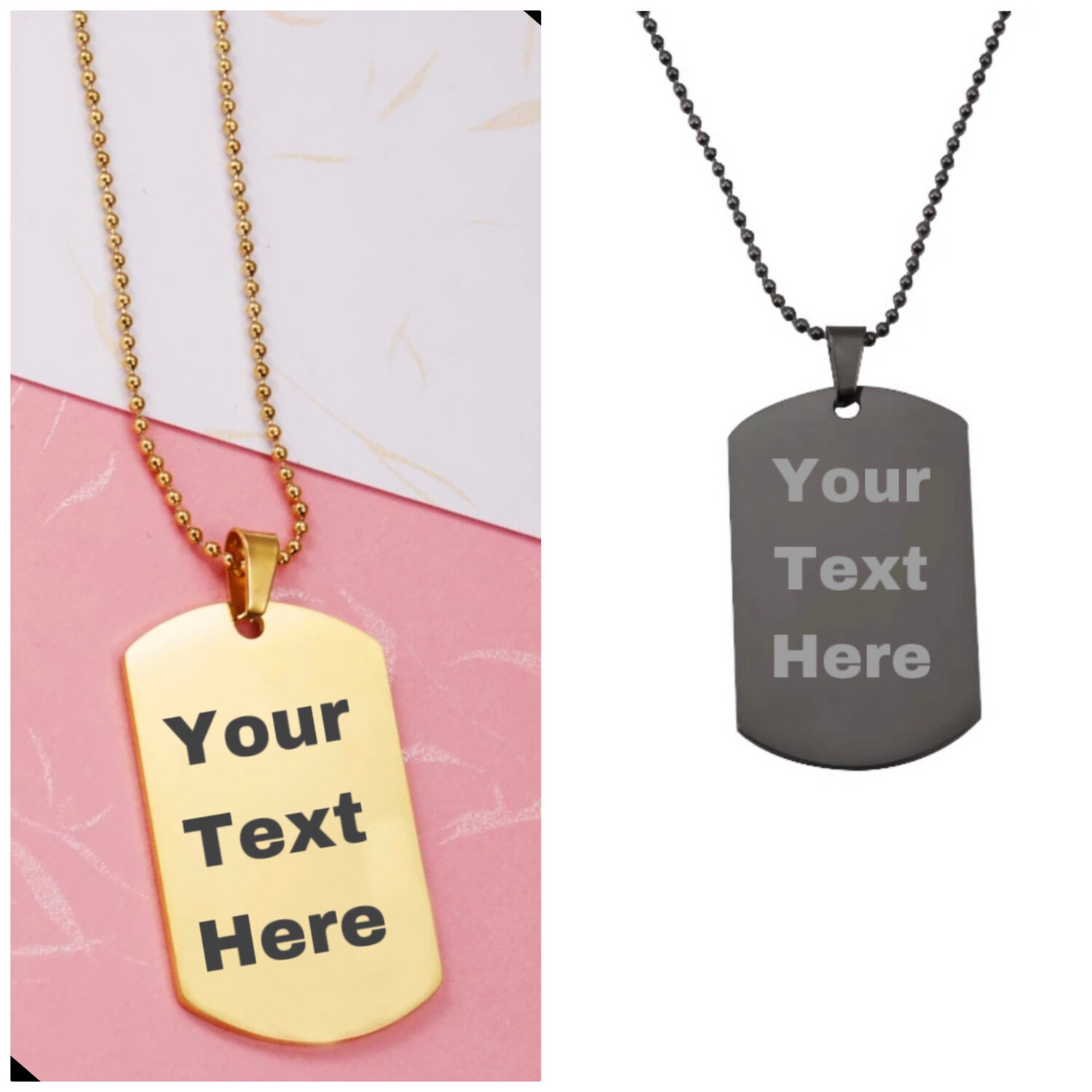 Personalized Custom Text Engrave Gold & Black Stainless Steel ID Dog Tag Pendant