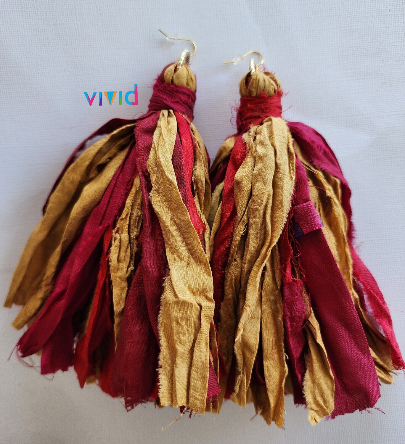 Burgundy &amp; Gold Fringe Earrings