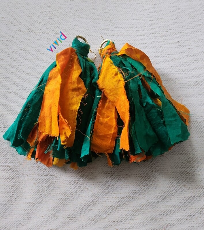 Green &amp; Gold Fringe Earrings