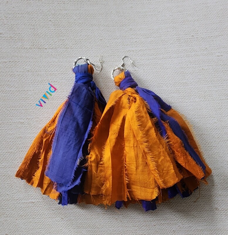 Orange &amp; Blue Fringe Earrings