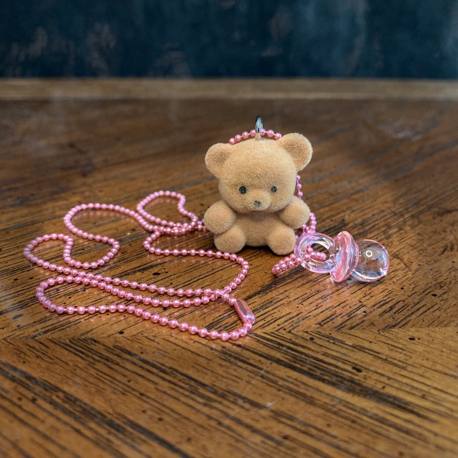 Numbering Pave Teddy Bear Necklace in Silver