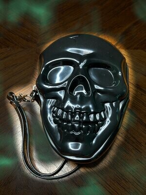 Vinyl Smiling Black Skull Zippered Wristlet