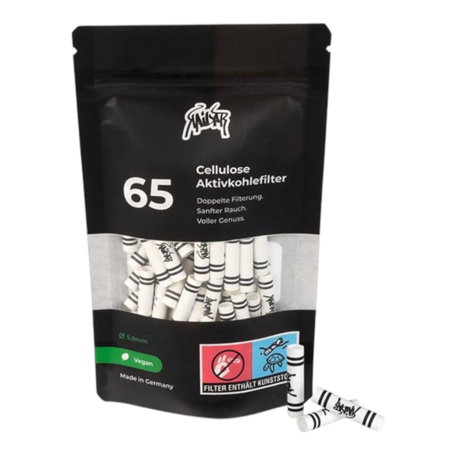 Kailar Cellulose Aktivkohle-Filter Slim ø 5,9mm, 65 Tips/Beutel, weiß