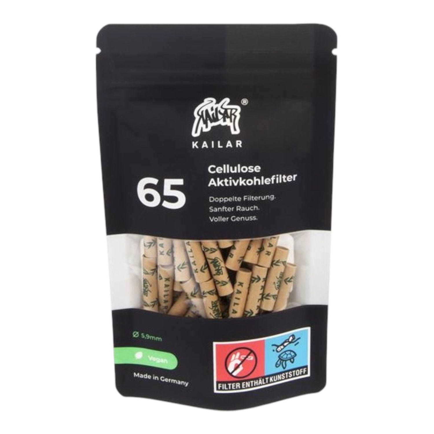 Kailar Cellulose Aktivkohle-Filter Slim ø 5,9mm, 65 Tips/Beutel, braun ungebleicht