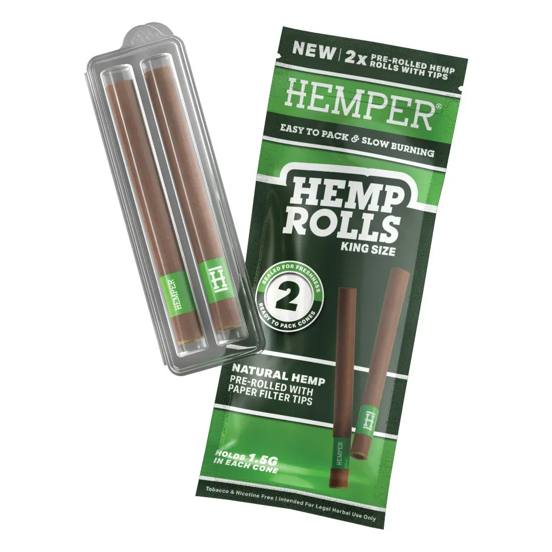 HEMPER King Size Rolls + Glas Tip 2Stk - Natural