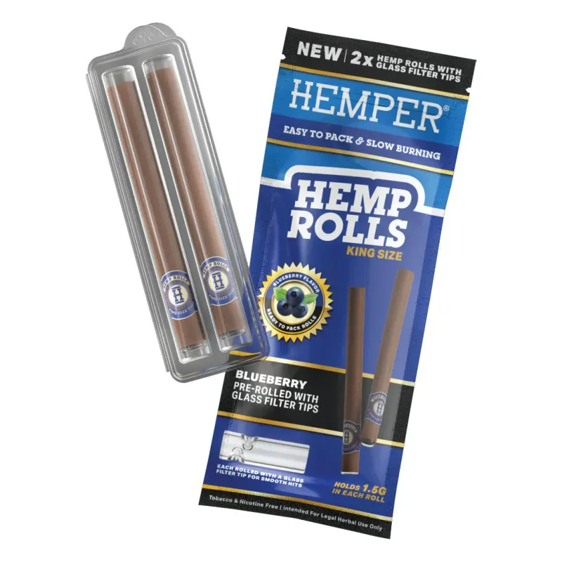 HEMPER King Size Rolls + Glas Tip 2pk - Blaubeere