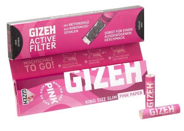 Gizeh PINK King Size Slim Papers + Aktivkohlefilter