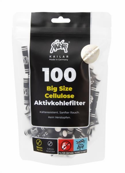 Kailar Big Size Cellulose Aktivkohlefilter 100 Stück 9mm