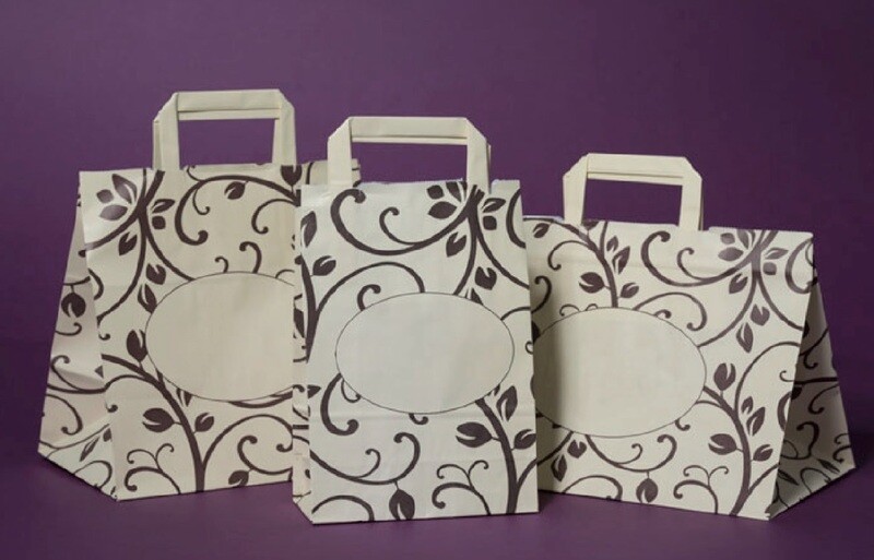 Shoppers in carta panna e marrone 26+18x26cm