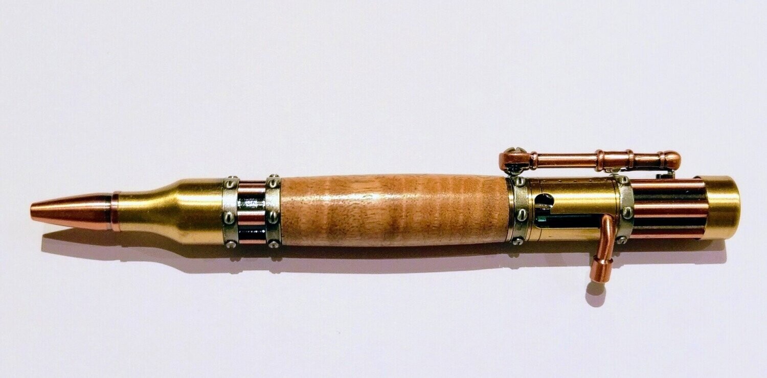 Steampunk bolt action ballpoint with Messmate wood