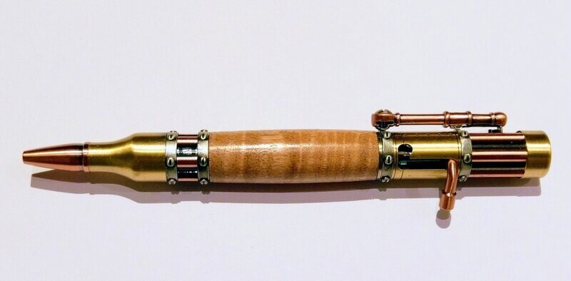 Steampunk bolt action ballpoint with Messmate wood