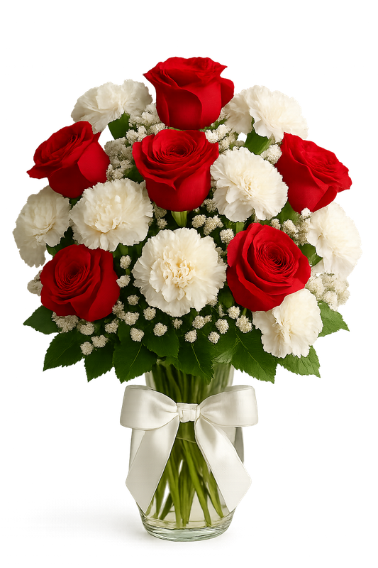 Roses and Carnations/ Poms (White/ Red)