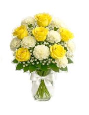 Roses and Carnations/Poms (White, Yellow)