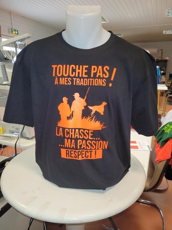 T-SHIRT 100% COTON  CHASSE "TOUCHE PAS A MES TRADITIONS" (promo ouverture)