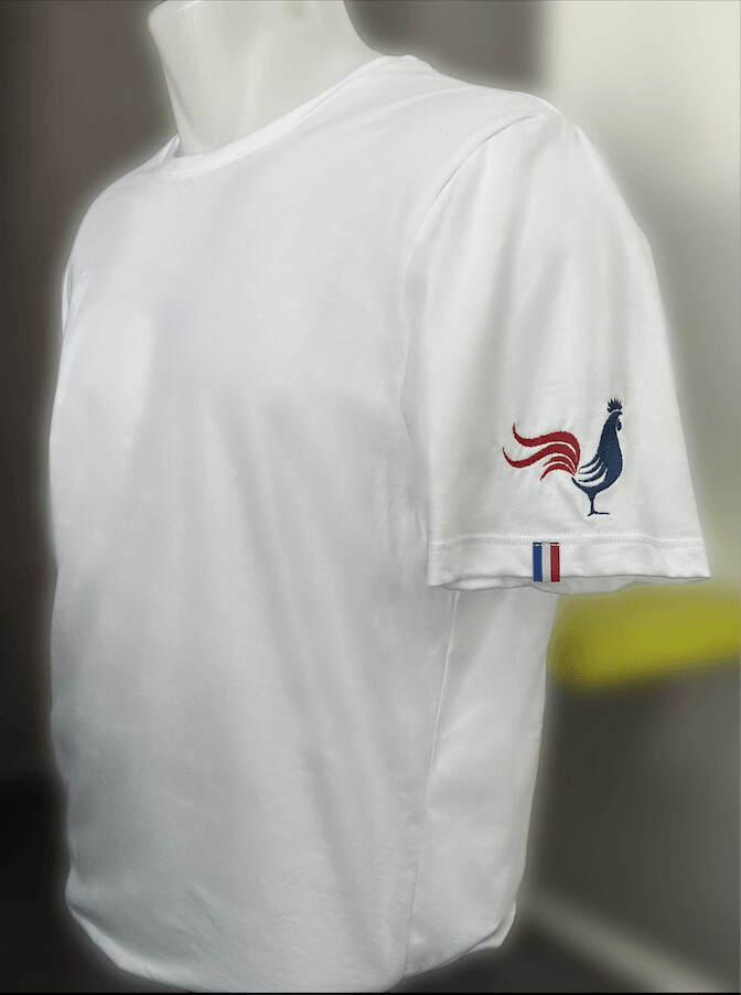 T-shirt Bio Origine France Garantie avec Coq aux couleurs de France brodé sur la manche