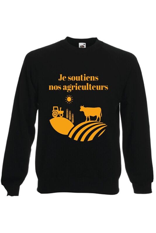 Sweat-shirt manches raglan NOIR  Je soutiens nos agriculteurs