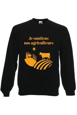 Sweat-shirt manches raglan NOIR  Je soutiens nos agriculteurs