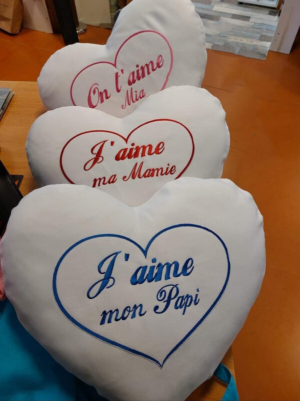 Coussin forme cœur  - J'aime mon Papi / Mamie