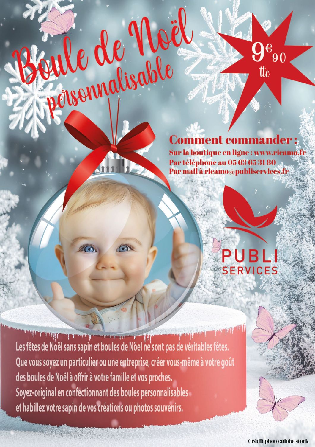 Boule de Noël personnalisable diam. 8cm