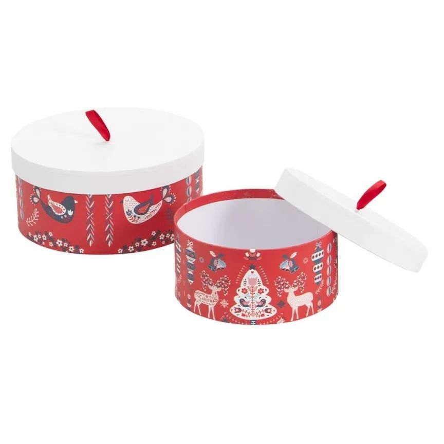 Set 2 boites a chapeau noël ronde carton scandinave rouge