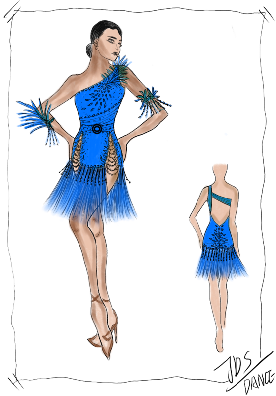 Blue fringed Latin dress