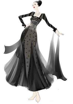 Black pearl necklace ballroom dress
