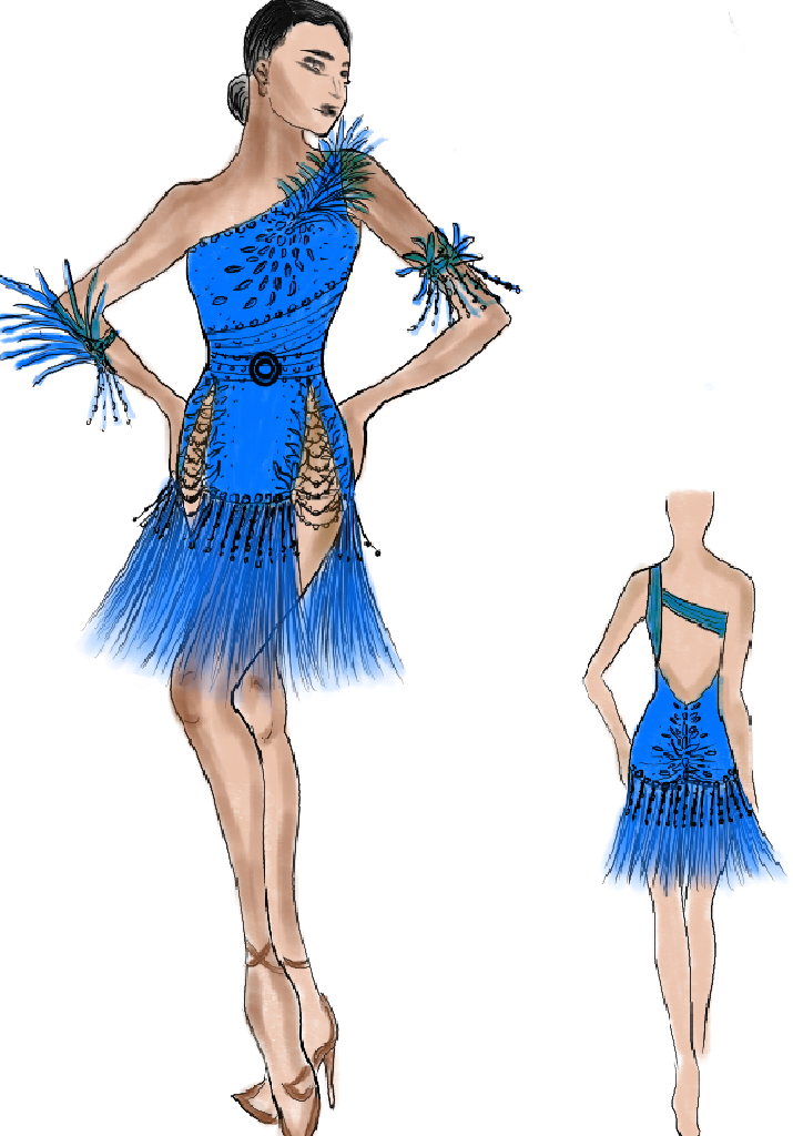 Blue fringed Latin dress