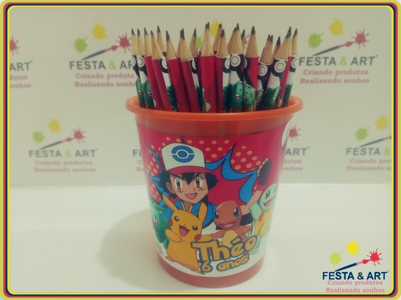Kit 30 lápis + Baldinho - Pokemon