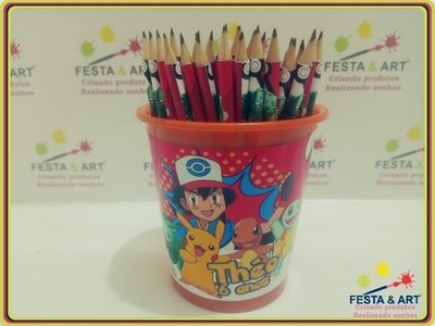 Kit 30 lápis + Baldinho - Pokemon