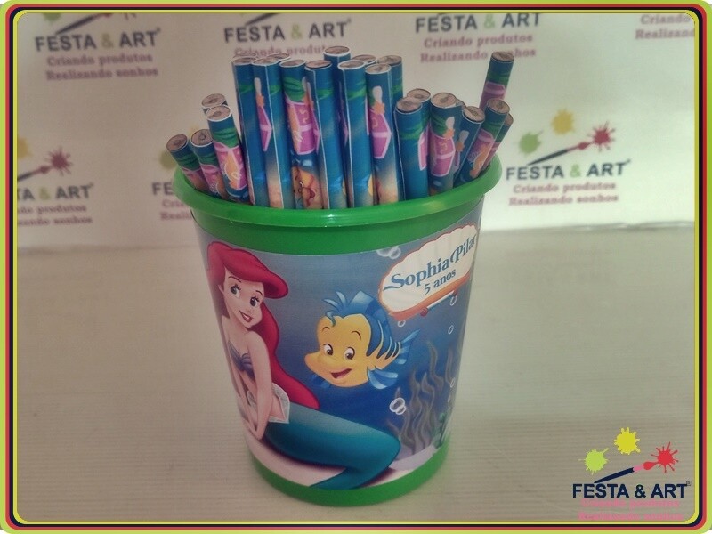 Kit 30 lápis + Baldinho - Pequena sereia