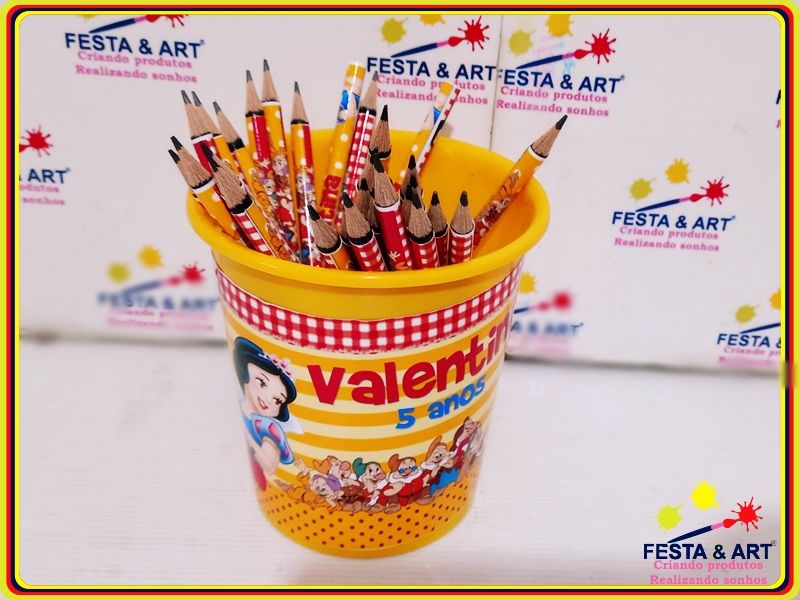 Kit 30 lápis + Baldinho - Branca de neve
