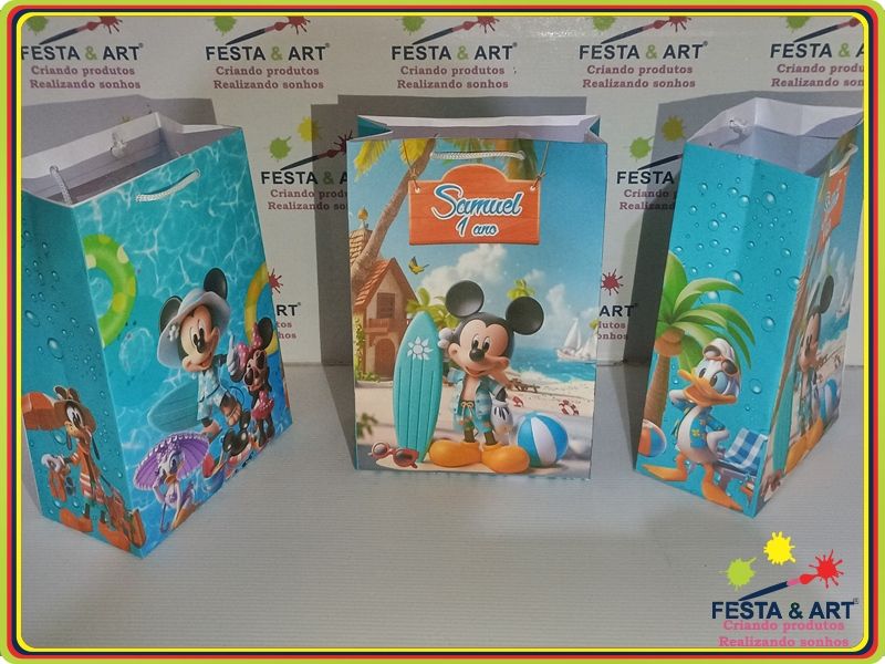 Sacola Personalizada  21 x8x15 cm  - Mickey praia