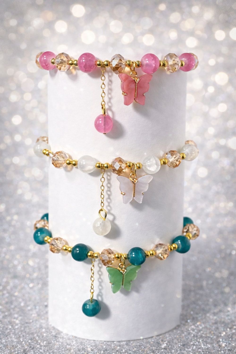 Butterfly Glass Bead Bracelet